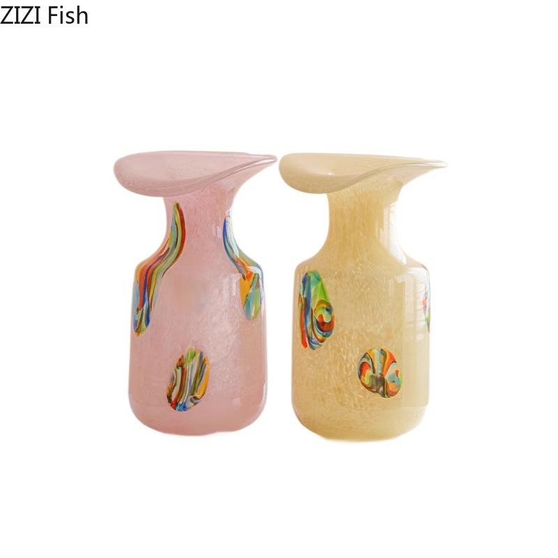 Colorful Painted Glass Vase Creative Ruffle Plant Pots Table Decoration Flowers Arrangement Floral Vases Room Aesthetic Decor