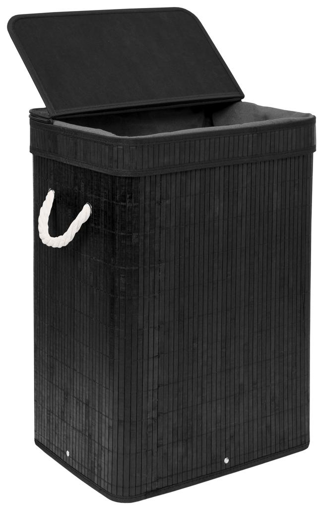 SOREN 80L Bamboo Laundry Basket with Lid, Black