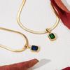 Square Green Stone Snake Bone Necklace with Bezel-set Synthetic Zircon Clavicle Chain