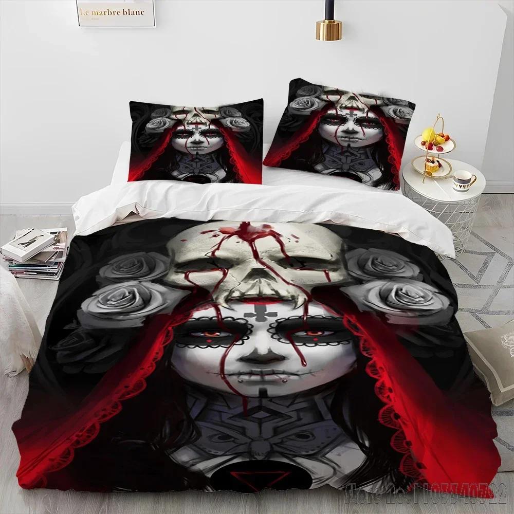3D Horror Gothic Female Skull Dead Girl Duvet Cover Set HD Comforter Cover for Kids Bedding Sets Bedclothes Bedroom Decor