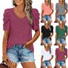 2024 European & American Style Ruched Patchwork V-Neck Short-Sleeve Women's T-Shirt