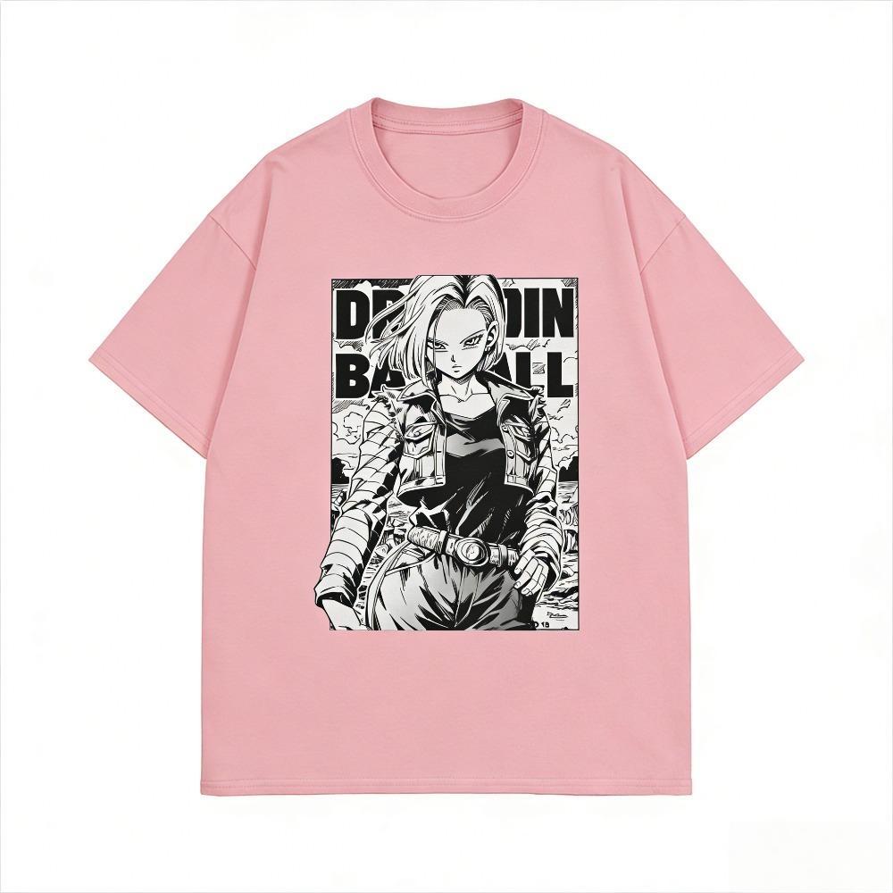 Camiseta Unisex de Algodón Puro Dragon Ball Androide 18 2026 Verano Nuevo Estampado de Anime Holgada Casual Camisa de Manga Corta para Padre e Hijo