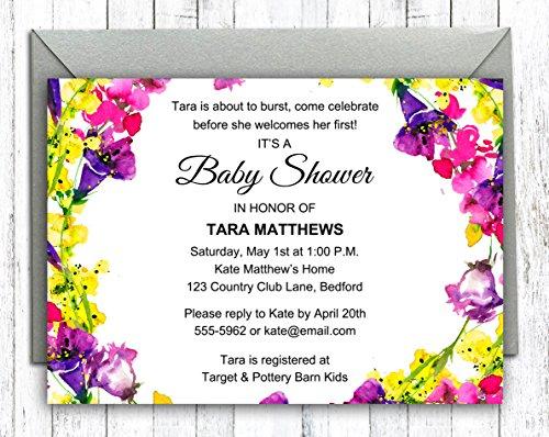 Darling Souvenir Custom Blue Floral Printed Baby Shower Invitations Boy  Girl| 10 Personalized Invites With Envelopes 5 x