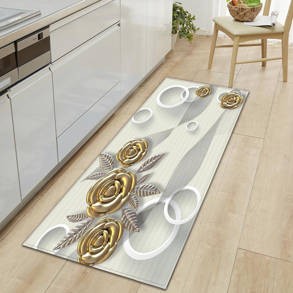 Kitchen Floor Mat Corridor Porch Door Mat Bedroom Non-slip Carpet Home Living Room Foot Carpet Flower