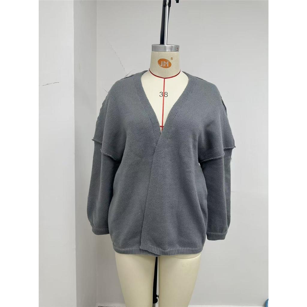 Women's Sweater Solid Color Long-sleeved Casual Loose Cardigan Sweater Jacket