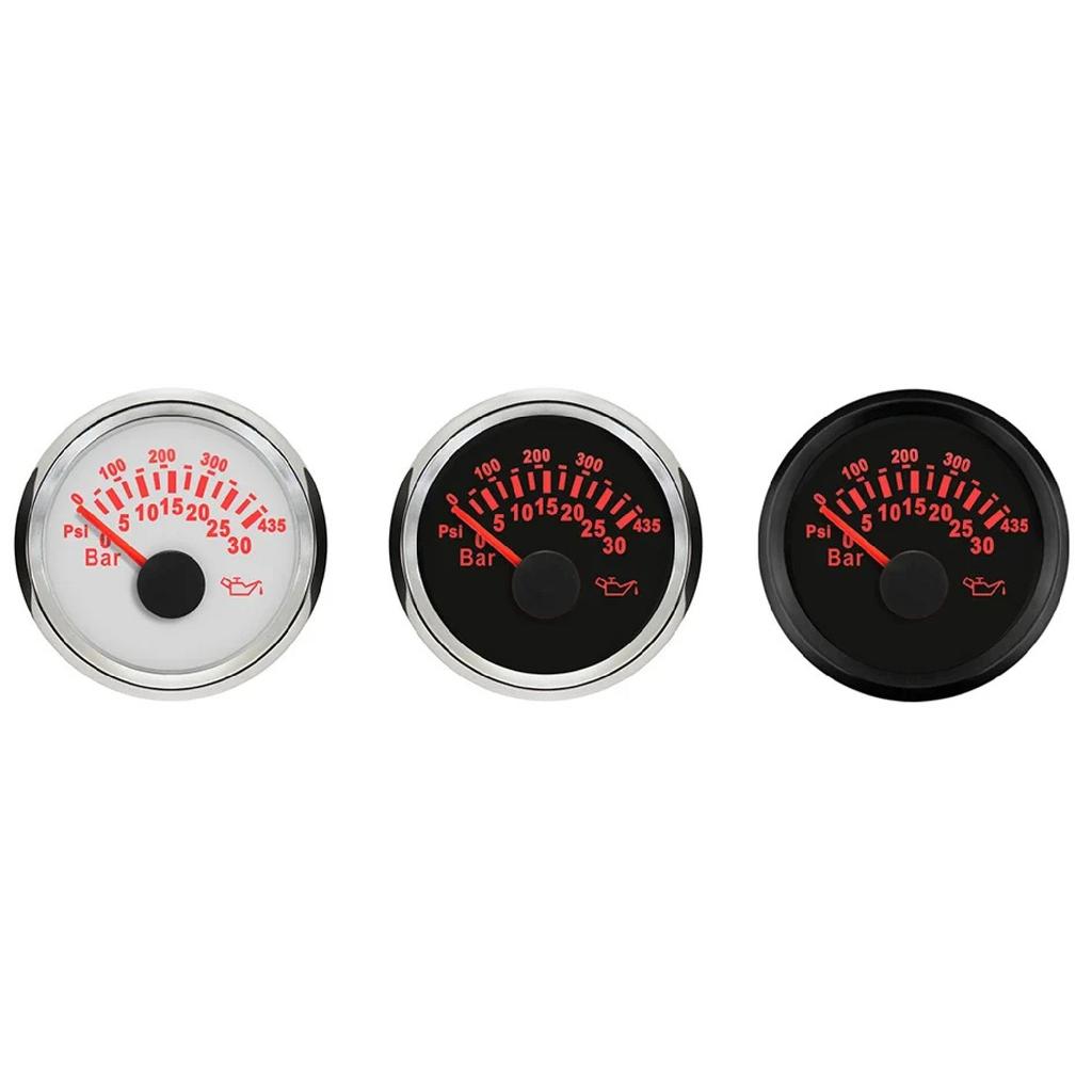 52mm Waterproof Oil Pressure Gauge Meter 0-30Bar 0-435Psi with Red Backlight for 12V 24V Truck Yacht Car Boat Universal