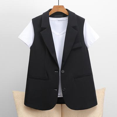 Women Vest Sleeveless Double Buttons Western Style Slim Fit Cardigan Suit Coat Pure Color Deep V
