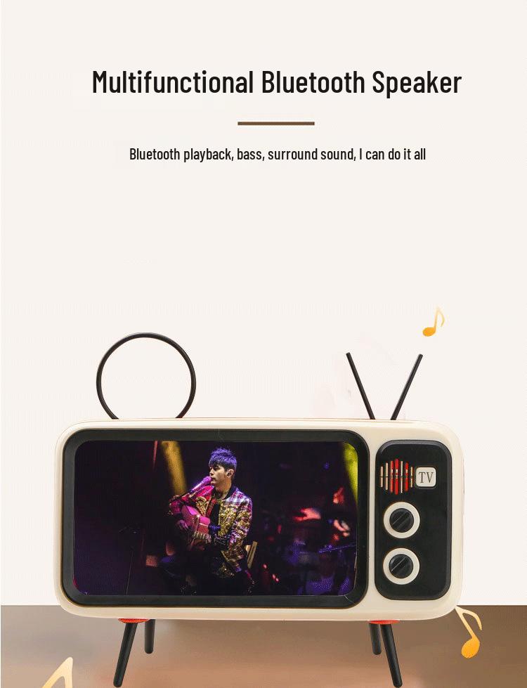 Retro TV Style Bluetooth Speaker and Phone Holder Stand
