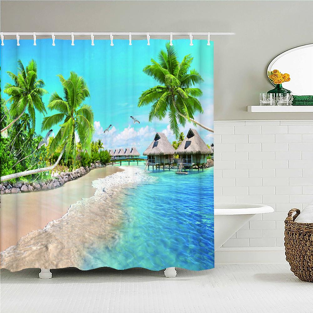 

Саншайн-Бич пейзаж печати занавеска для ванной занавеска для ванной комнаты водонепроницаемая занавеска для душа 90x180cm