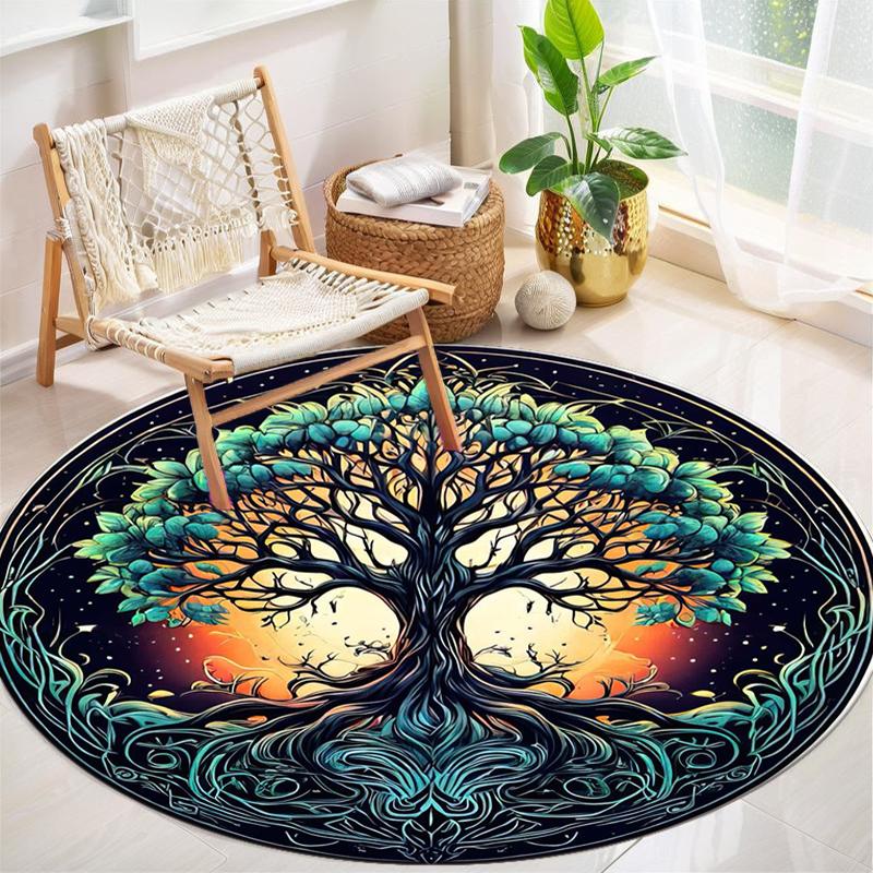 1Pc Tree of Life Circular Print Rug - home decoration Carpet For Living Room Bedroom Flooring Computer Chair Area Rug