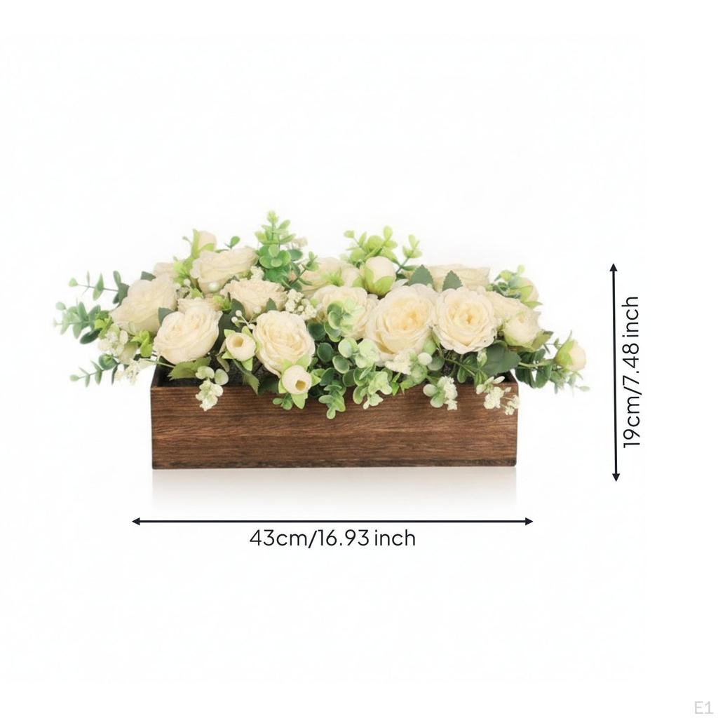 Wood Planter Flower Display Rectangular Artificial Floral Box Cream WoodenLook Arrangement