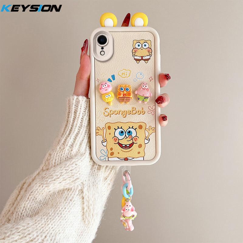 KEYSION Cute Ear 3D Cartoon Case for iPhone XS Max X with Bracelet Soft Silicone Shockproof Phone Back Cover for iPhone XR