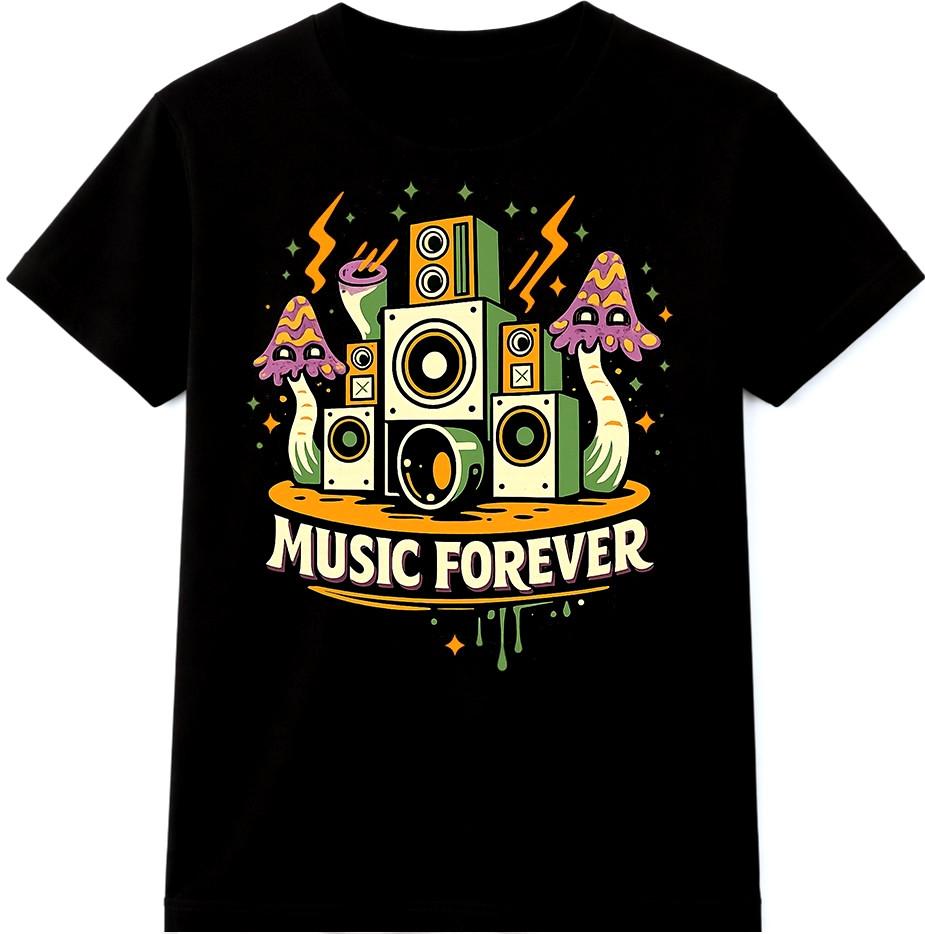 Music T Shirt DJ Speaker Forever Graphic Rave Festival Tee S разноцветный
