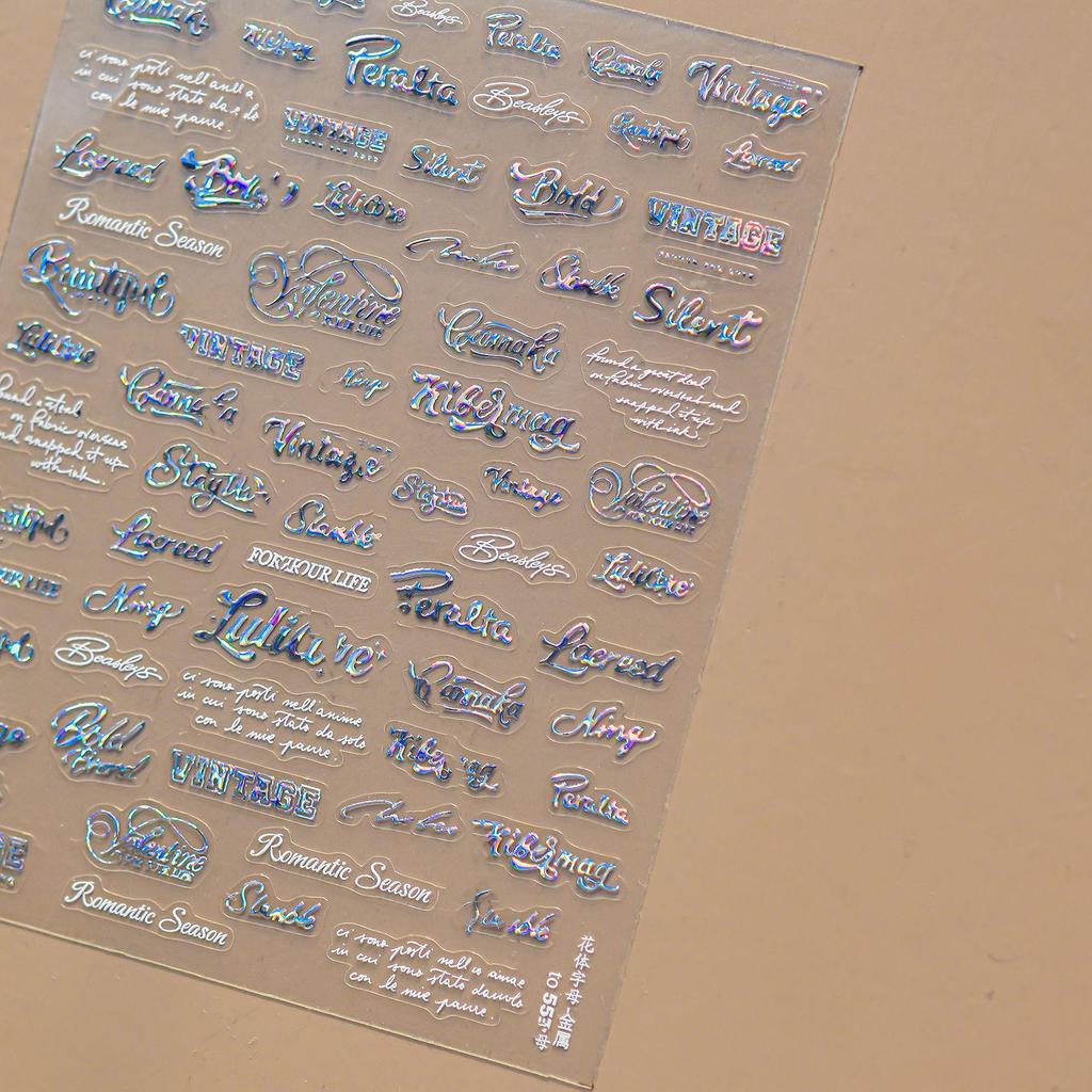 Tomoni Trendy Laser Nail Stickers: Modern Simple Script Letter Decor