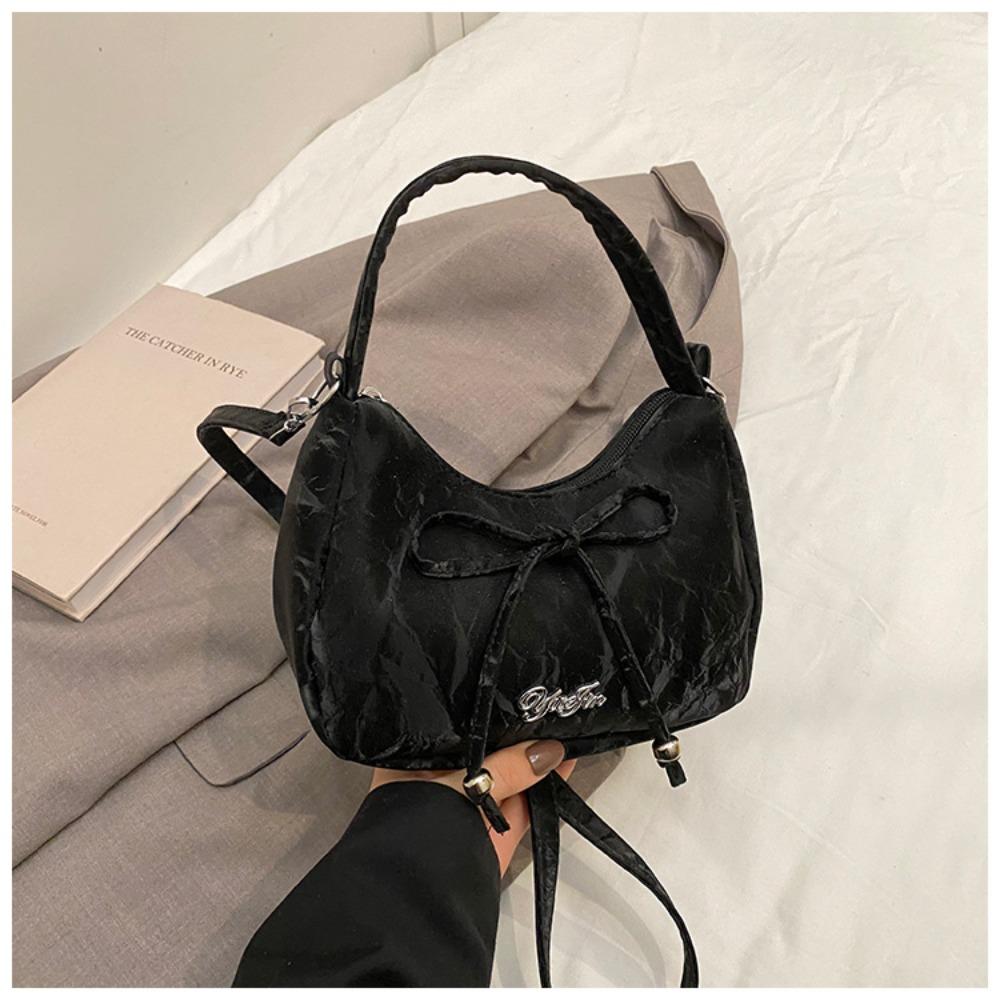 

New Style Solid Color Shoulder Bag Portable Butterfly Knot Handbag High-end Small Size Clutch Bag Daily Casual чёрный
