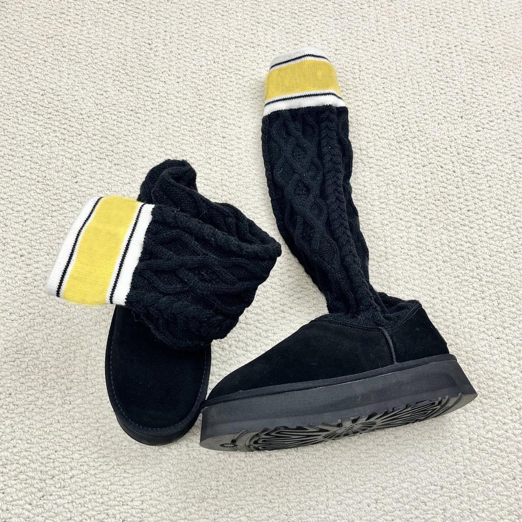 Color Matching Knitted Maillard Leg Warmers and Snow Boots Design Sense Stacking Socks Twist High Boots