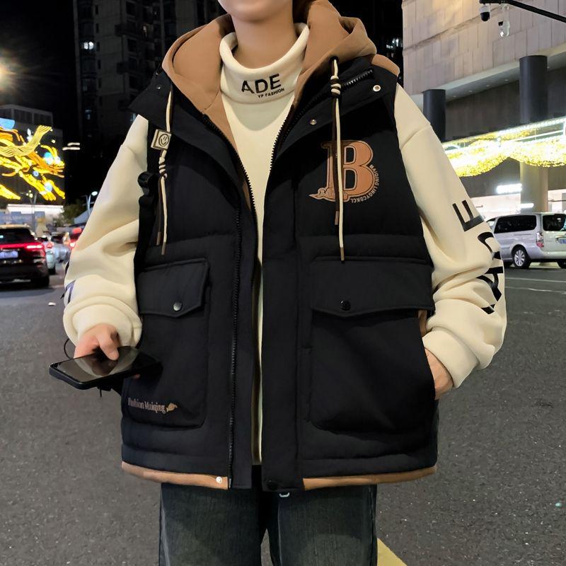 Men's Winter Two-Piece Look Vest: Thickened Down Cotton Casual Cape Coat