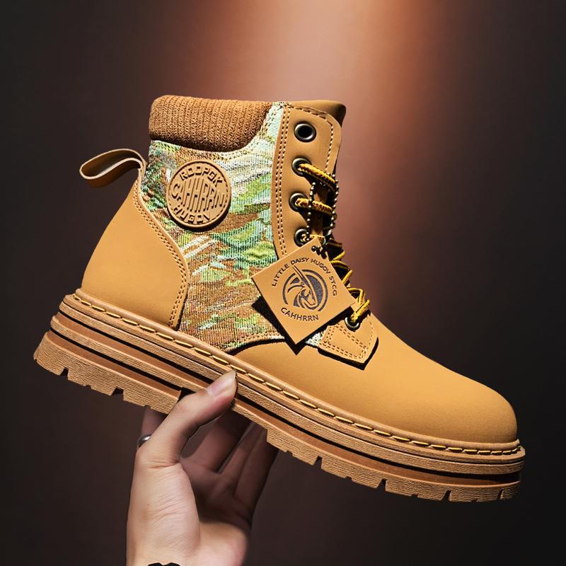 Autumn and Winter High Top Rhubarb Boots High Top Boots Fashion Martin Boots Tooling Boots Big Head Locomotive Shoes Men's Shoes