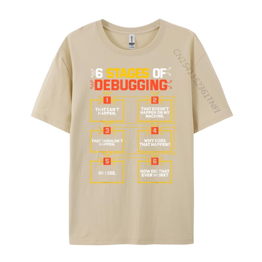 6 Stages Of Debugging Computer Programmer Geek Green And White Graphic T Shirt Mens Band Tshirts Classic
