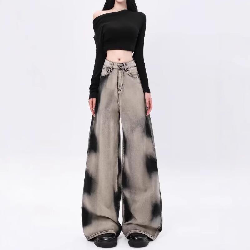 

Women s Retro Gradient Tie-Dye High Waist Wide-Leg Jeans for Early Autumn XXL