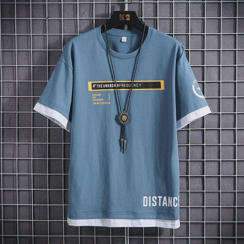 Camiseta de Verano para Hombre 2020 de Moda de Corte Holgado de Media Manga Dos en Uno