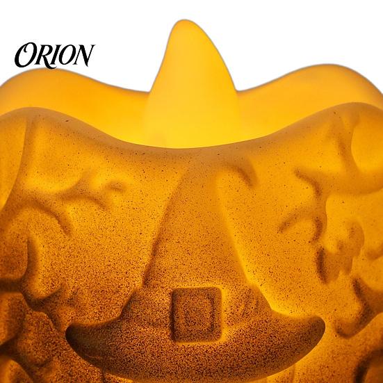 Halloween Pumpkin Lantern LED Candle, Flameless Electronic Tealight, Embossed Resin Lantern, Decorative for Spooky Table Decor Indoor Outdoor