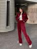 Corduroy Suit Women's Autumn New Fashion Temperament Socialite Polo Collar Jacket Wide-leg Pants Two-piece Set