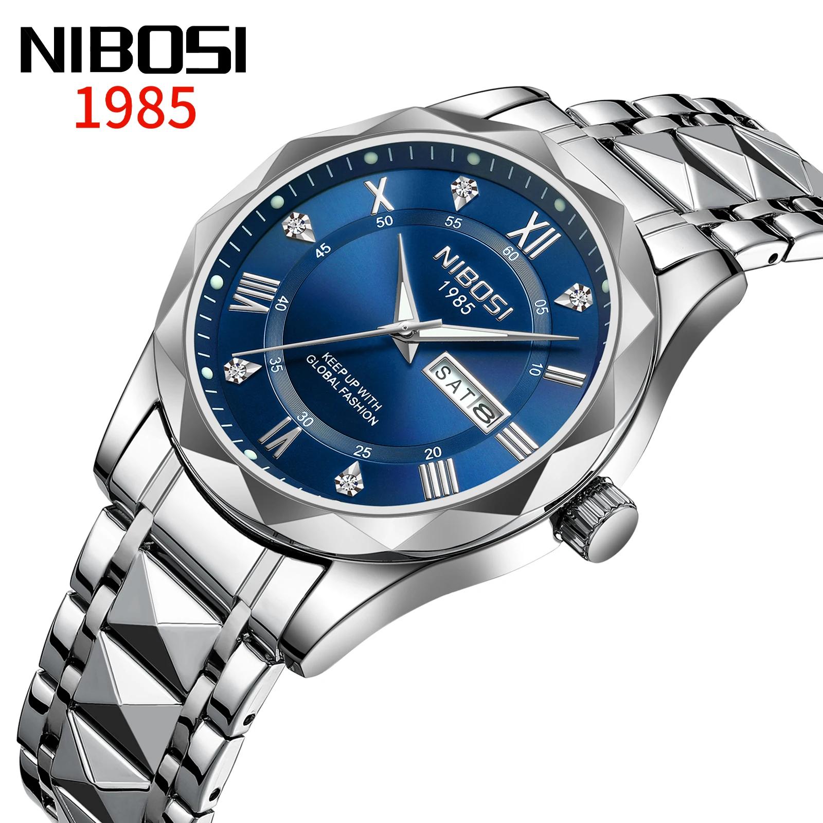 

NIBOSI Men Watch Stainless Steel Waterproof Luminous Brand Luxury Quartz Watch Casual Simple Watches синий