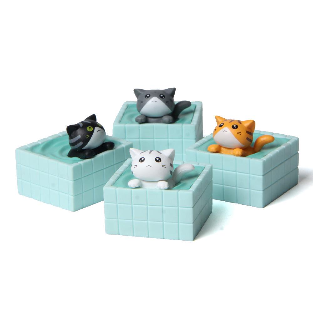 Bath Series: 4 Cat & Kitten Micro Landscape Bath Bombs with Creative Hand-Painted Figurines