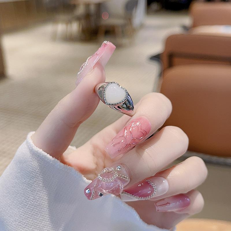 Bow Love Moonstone Open Ring Women'S Niche Design Sense Index Finger Ring Fashion Personality Adjustable Ring