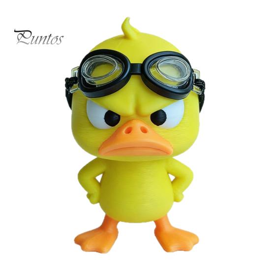 Office Desk Ornaments 3D Printed Angry Yellow Duck Figurine with Detachable Swimming Goggles, Funny Unique Shelf Decorations Statue, Desktop Ornament