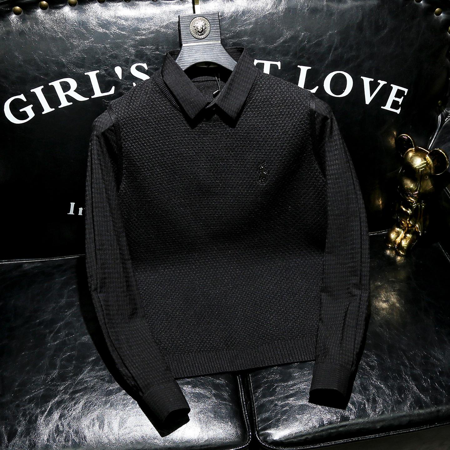 

Men s Autumn/Winter 2025 Slim-Fit Knitted Sweater with Shirt Collar XXL чёрный