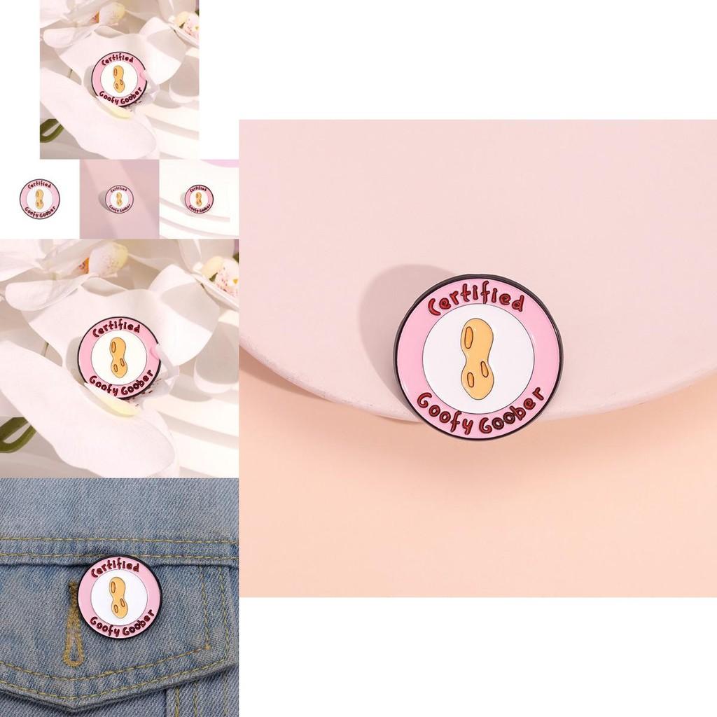 Adorable Pink Cartoon Geometric Letter Certified Brooch With Creative Peanut Pattern Charm