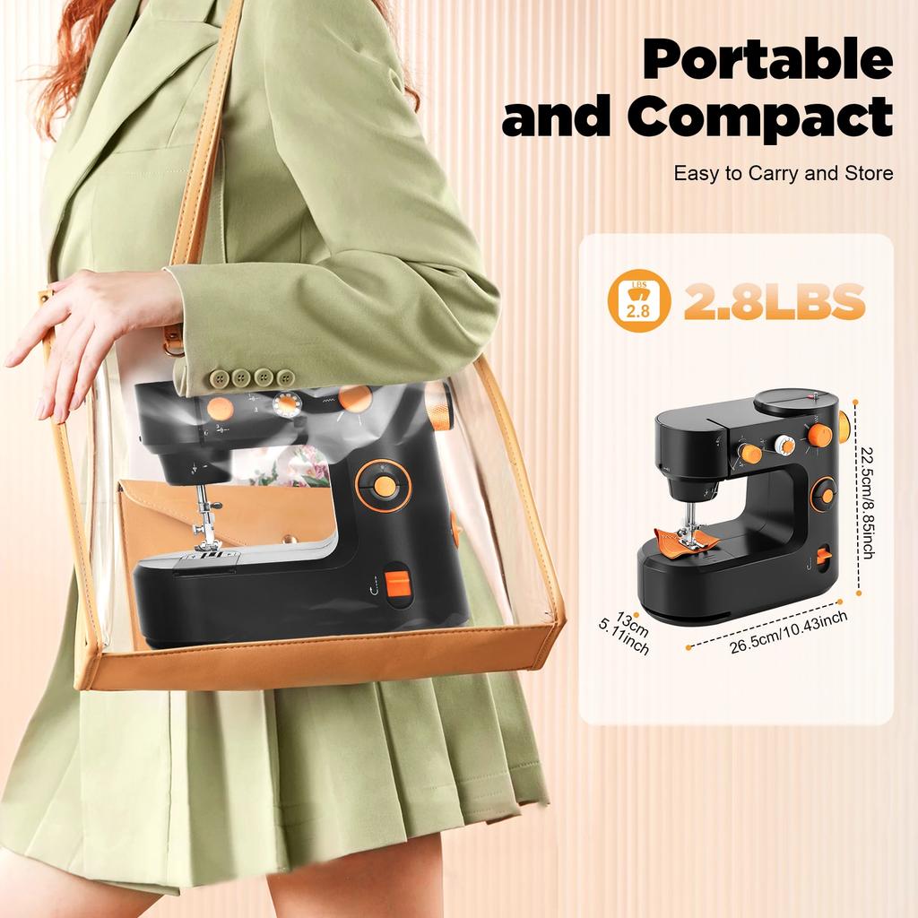 Black Portable Electric Home Sewing Machine with Two Modes and Five Sewing Methods, Compact Sewing Worktable with LED Lighting