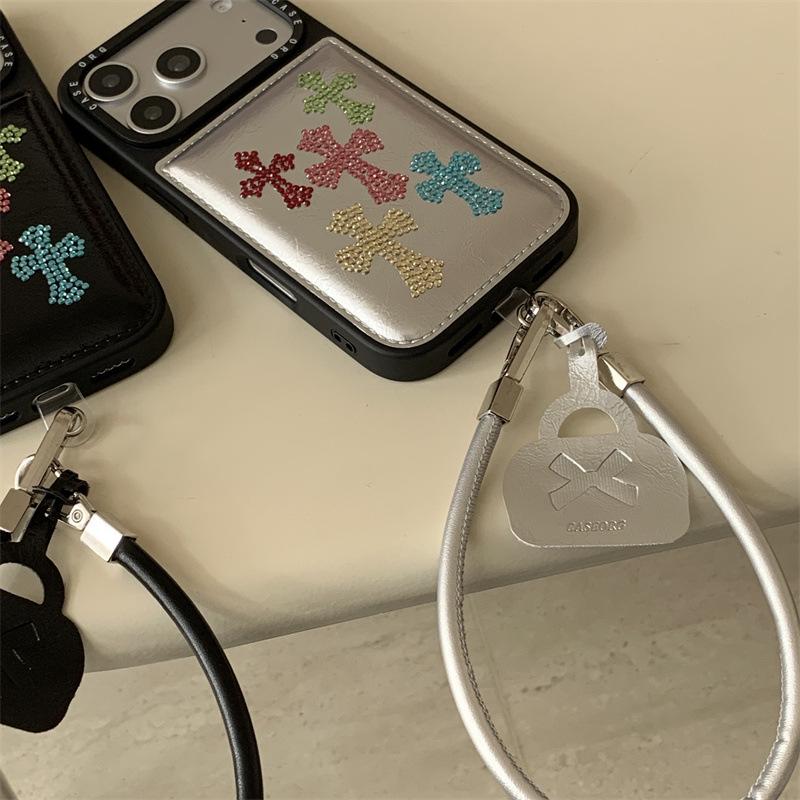 Bunte Strass-Leder-Kreuz-iPhone-Hülle für 17/16ProMax/15/14 - Damen Edition