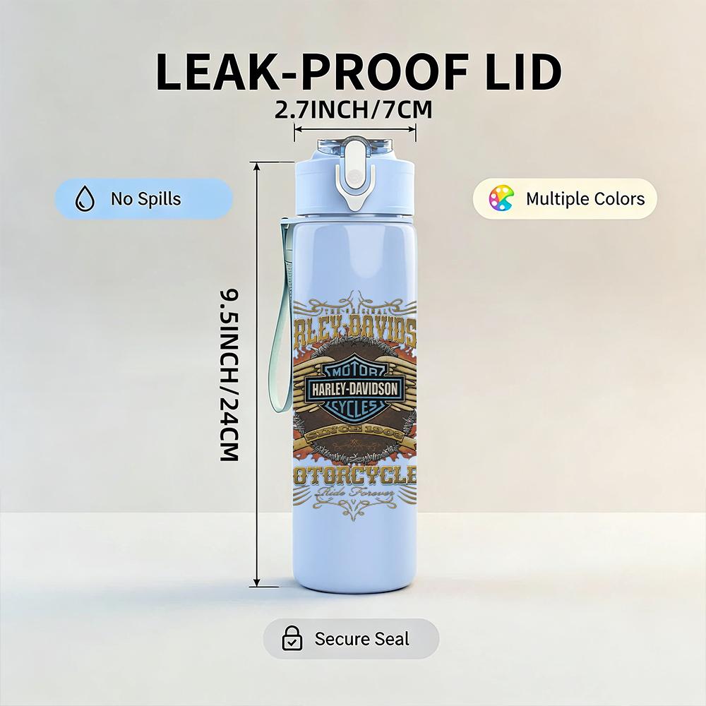 1PC Vintage ornate western crest print 750ml colorful plastic sports water bottle leakproof pop up lid with straw for outdoor work home use
