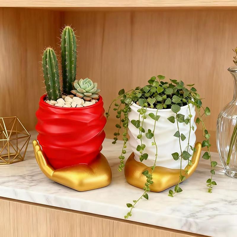 Creative Hand Holding Heart Flowerpot Green Potted Plants Container Home Courtyard Garden Decor Handicrafts Ornament
