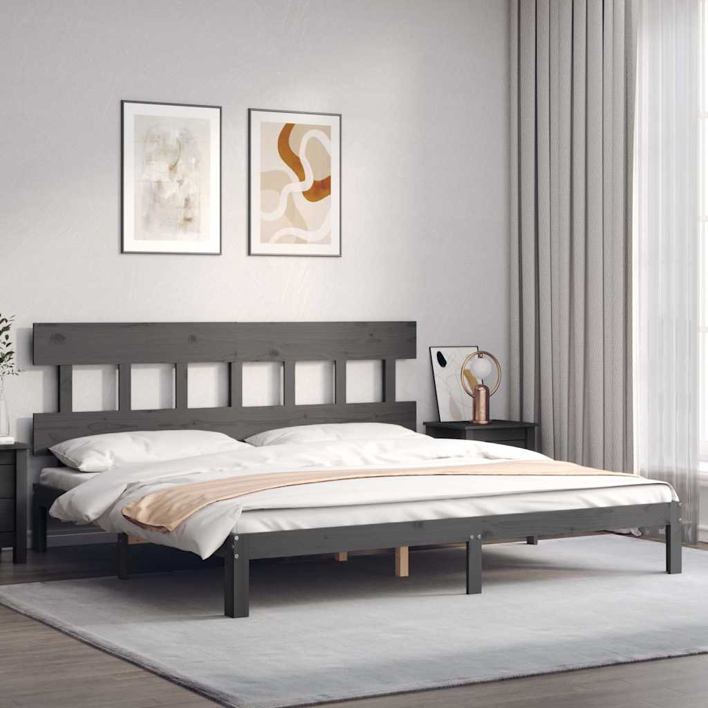 Solid Wood Bed with Headboard Gray 200x200 cm