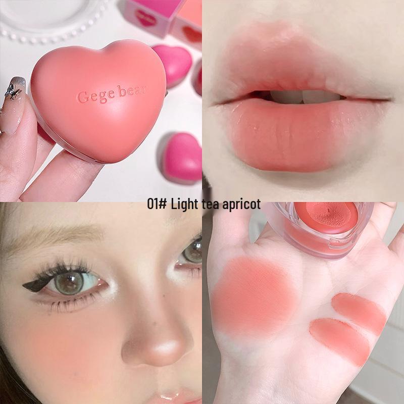 Gegebear Heart Lip & Cheek Duo: Matte Pink Korean-Style Makeup