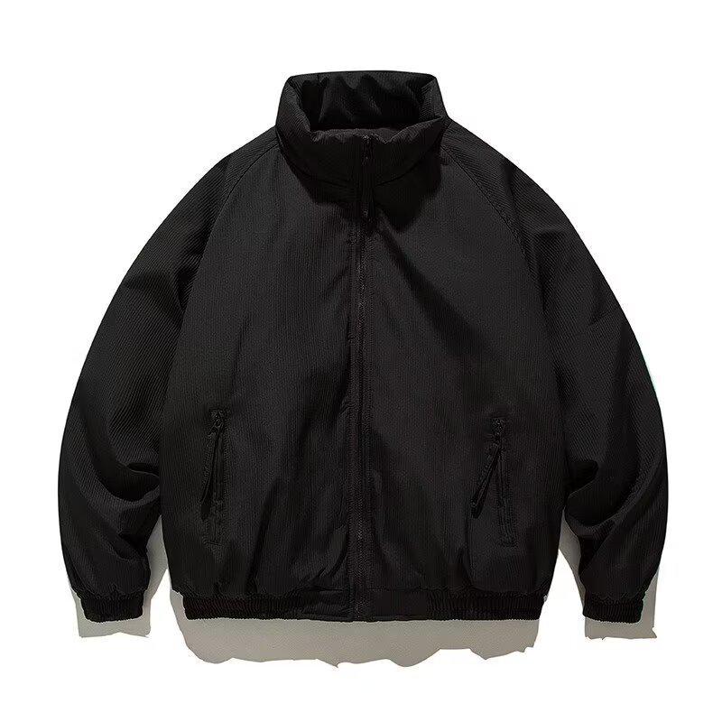

2023 Men s Retro High Street Solid Stand-Up Collar Cotton Jacket - Loose Casual Trendy Outerwear XL чорний