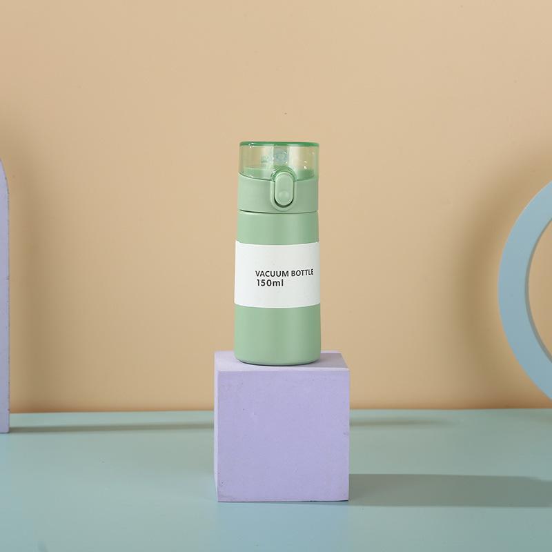 150 ml Mini-Thermosbecher, langlebiger Thermobecher mit Ein-Knopf-Öffnung, hochwertiger Wasserbecher aus Edelstahl mit Strohhalm