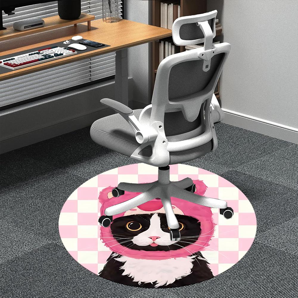 

1pc Purrfect Kitten Office Round Area Rug, Indoor Mat Suitable ForOffice, Under Office Chairs Bedroom Living Room Home Decor, Room Deco u57 80cm by 80cm