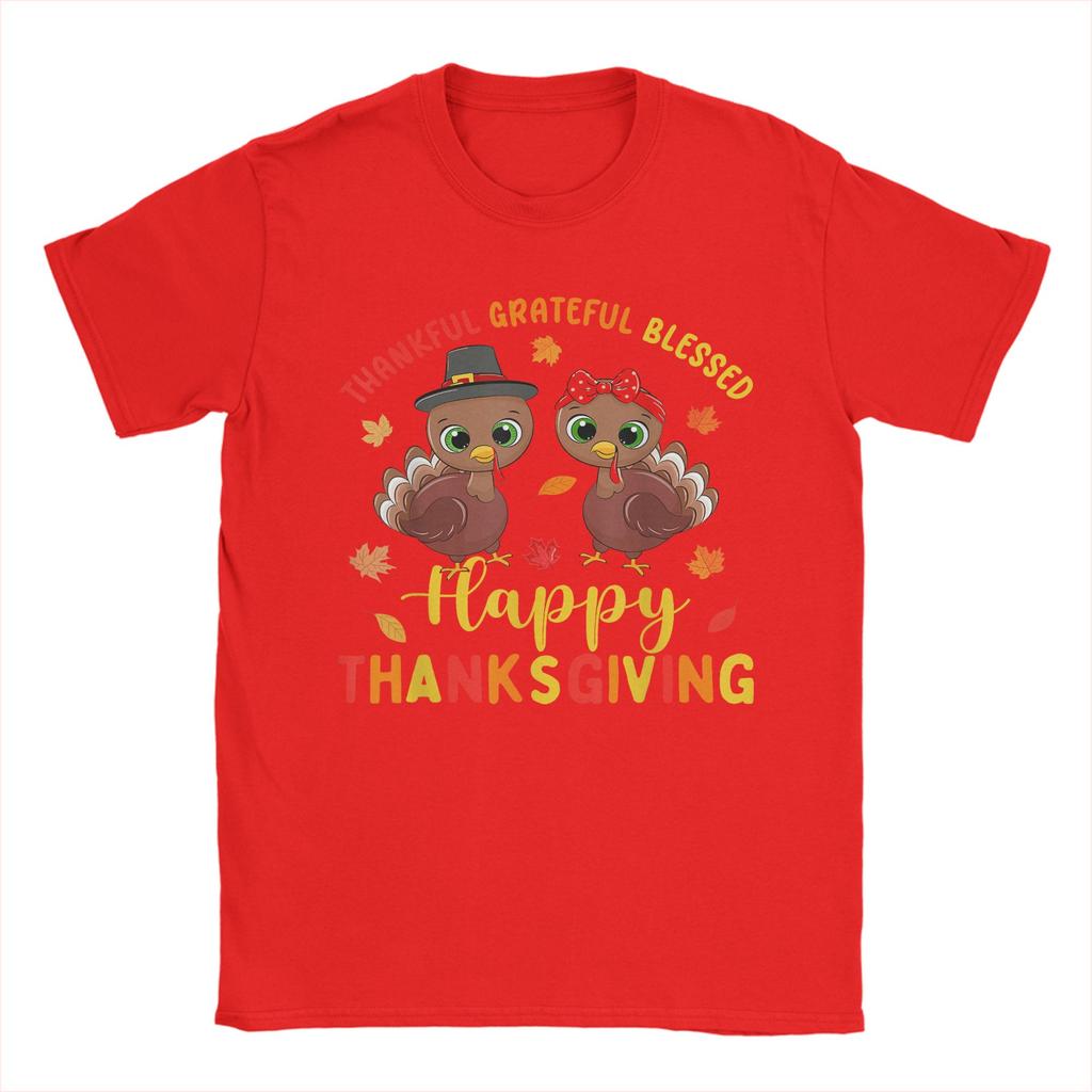 Thankful Grateful Blessed Thanksgiving Turkey TShirts for Men  Funny Pure Cotton Tees O Neck Short Sleeve T Shirt 6XL Tops