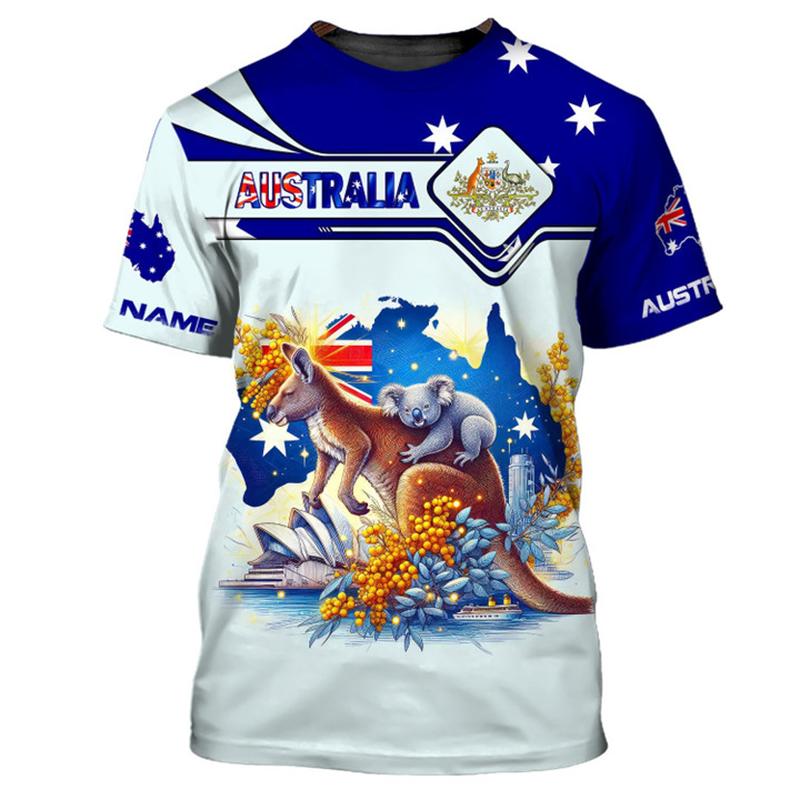 Custom Name Australia Flag Map Graphic T Shirt For Men Women Summer Casual Short Sleeve Tee Australian Animal T Shirt Kids Tops