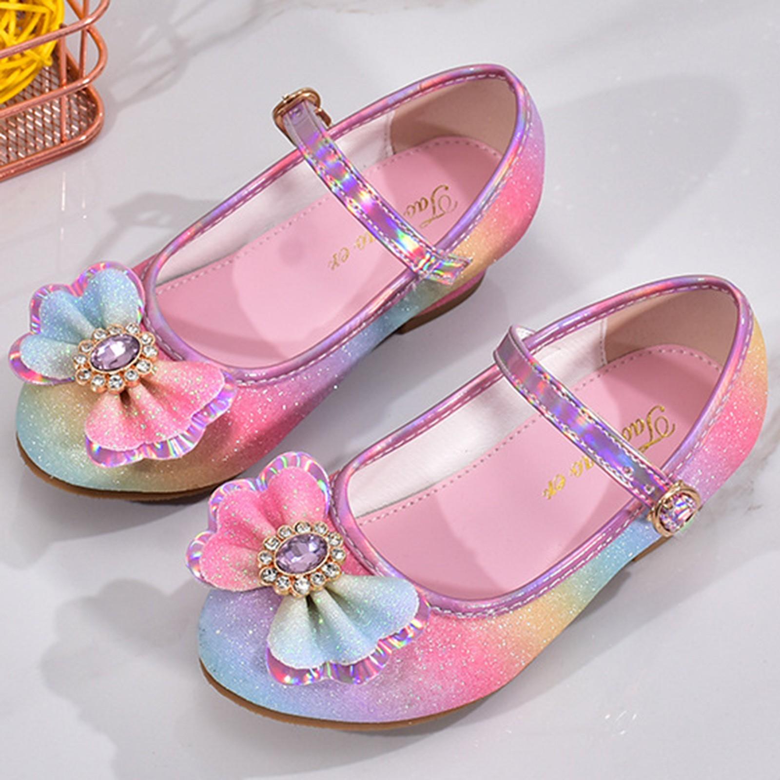Girls  Leather Princess Shoes 2026 Children s Shoes Round-Toe Soft Sole Girls High Heel Princess Crystal Party Dance Shoes 10-10.5 Years розовый