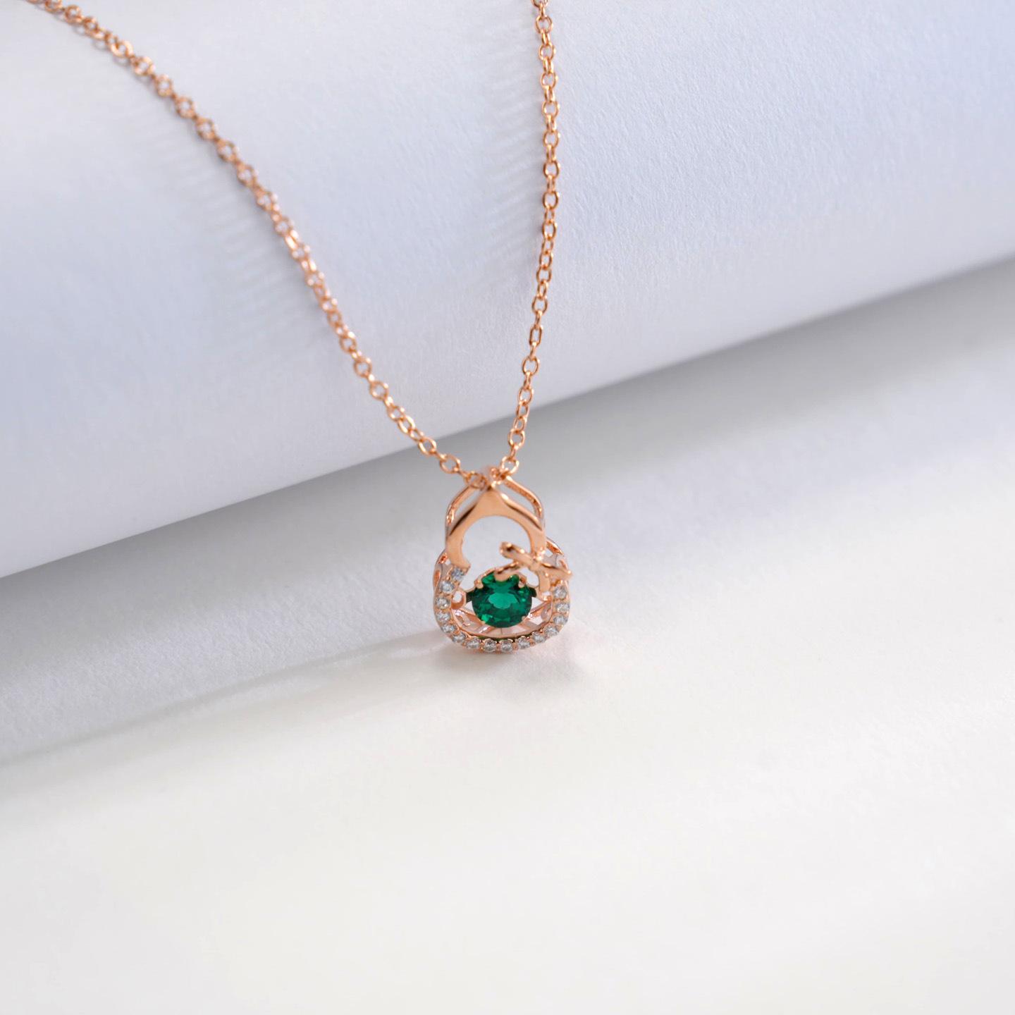 S925 Silver-Cultivated Emerald 2026 New Cross-Border Delicate Stylish Elegant Gourd Necklace Women O-shaped