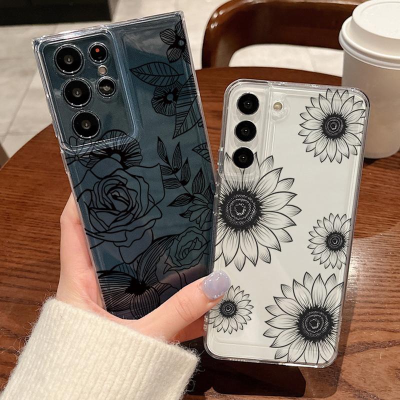 Transparent Flowers Pattern Phone Case For Samsung Galaxy S26 S25 S24 S23 Ultra S26 S22 Plus S24 S21 FE S25 Edge Soft TPU Cover