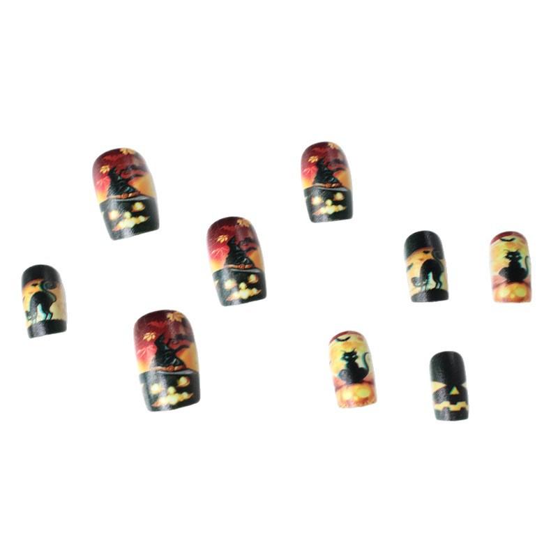 New Nail Art Halloween Scary Pumpkin Black Cat Bat Short Square Wear Nail Art