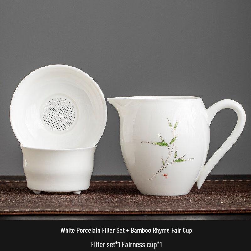 White Porcelain Tea Filter Set with Bamboo Fairness Cup