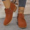 New Large-sized Ankle Boots with Buckle Side Zipper Women's Leather Shoes
